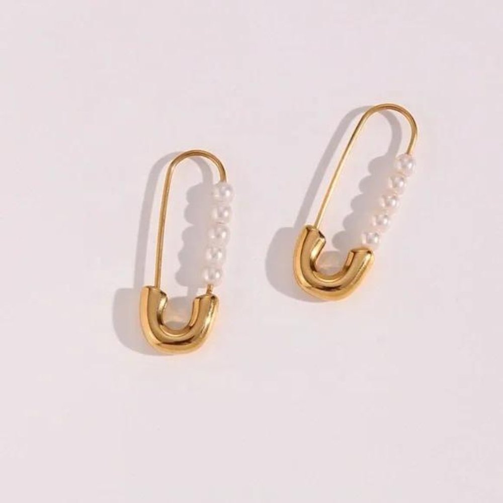 New 18K Gold Pearl Minimalist Earrings, NICE EARRINGS, CUTE EARRINGS - Picture 7 of 8